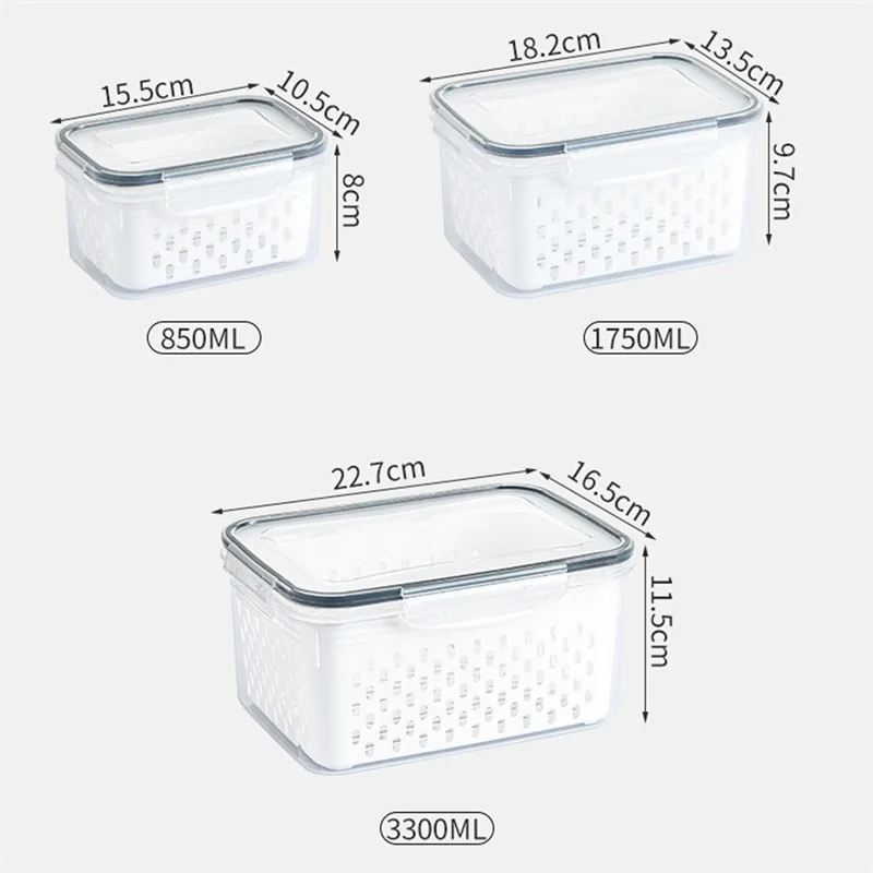 1/2/3pcs Refrigerator Storage Box Fridge Organizer Fresh Vegetable Fruit Drain Basket Storage Container Pantry Kitchen Organizer