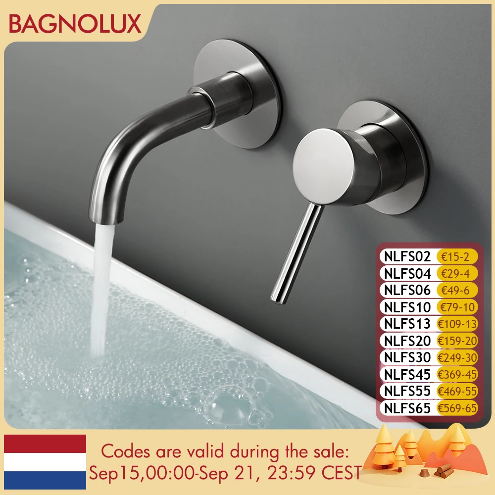 

Набор кранов Bagnolux Ronda, настенный смеситель из нержавеющей стали, твердая латунь, 2 отверстия, для горячей и холодной воды, маленький кран для раковины в ванной