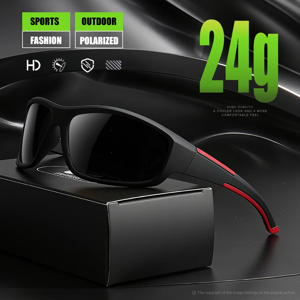 عدسات رياضية مستقطبة للرجال، عدسات PC غير قابلة للكسر، حماية نظارات سوداء عالية الجودة، والقيادة - إطار أسود، نظارات مستقطبة