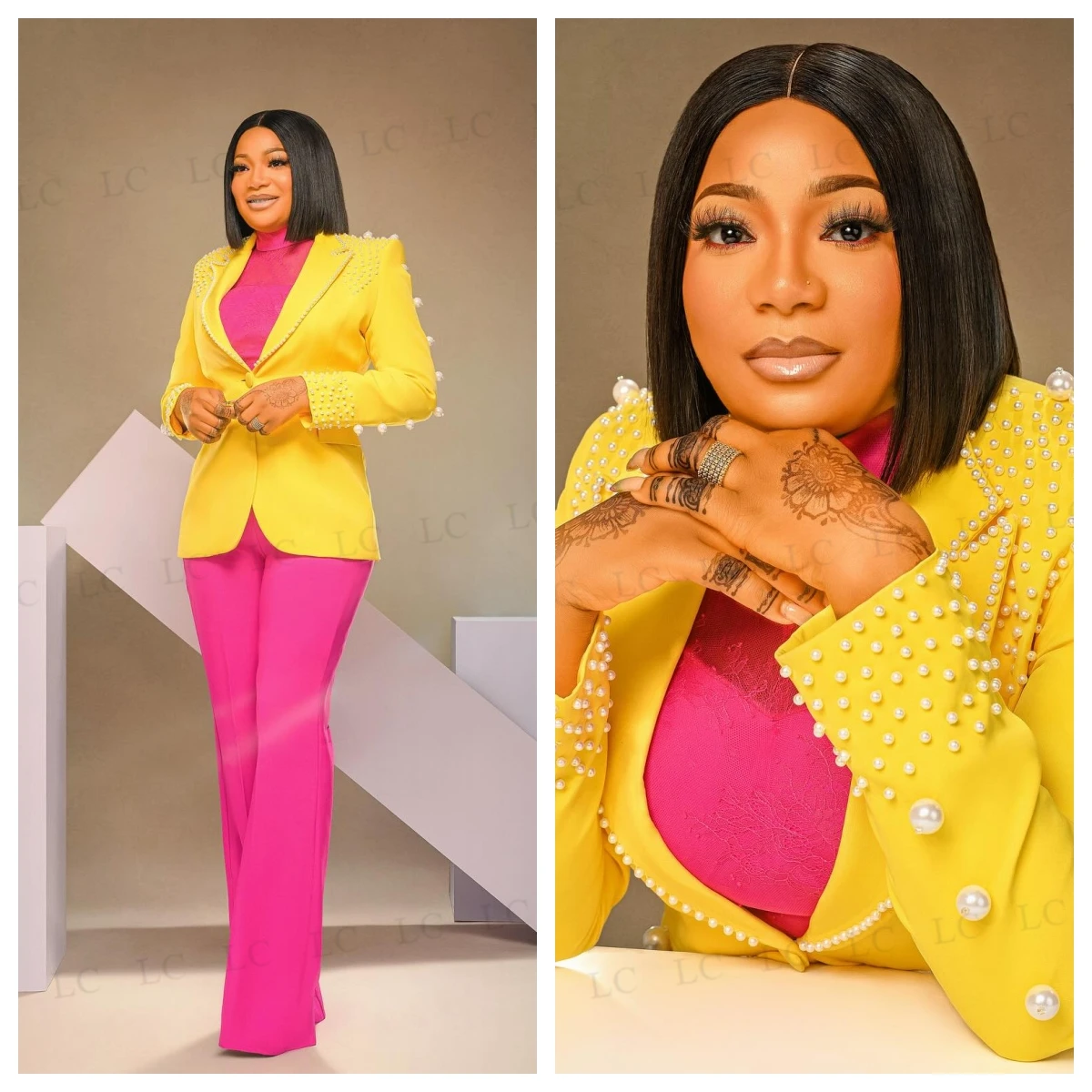 Colorful Design Women Suits 2 Pieces One Button BlazerPants Pearls One Button Slim Fit Plus Size Custom Made Mother Of The Bride