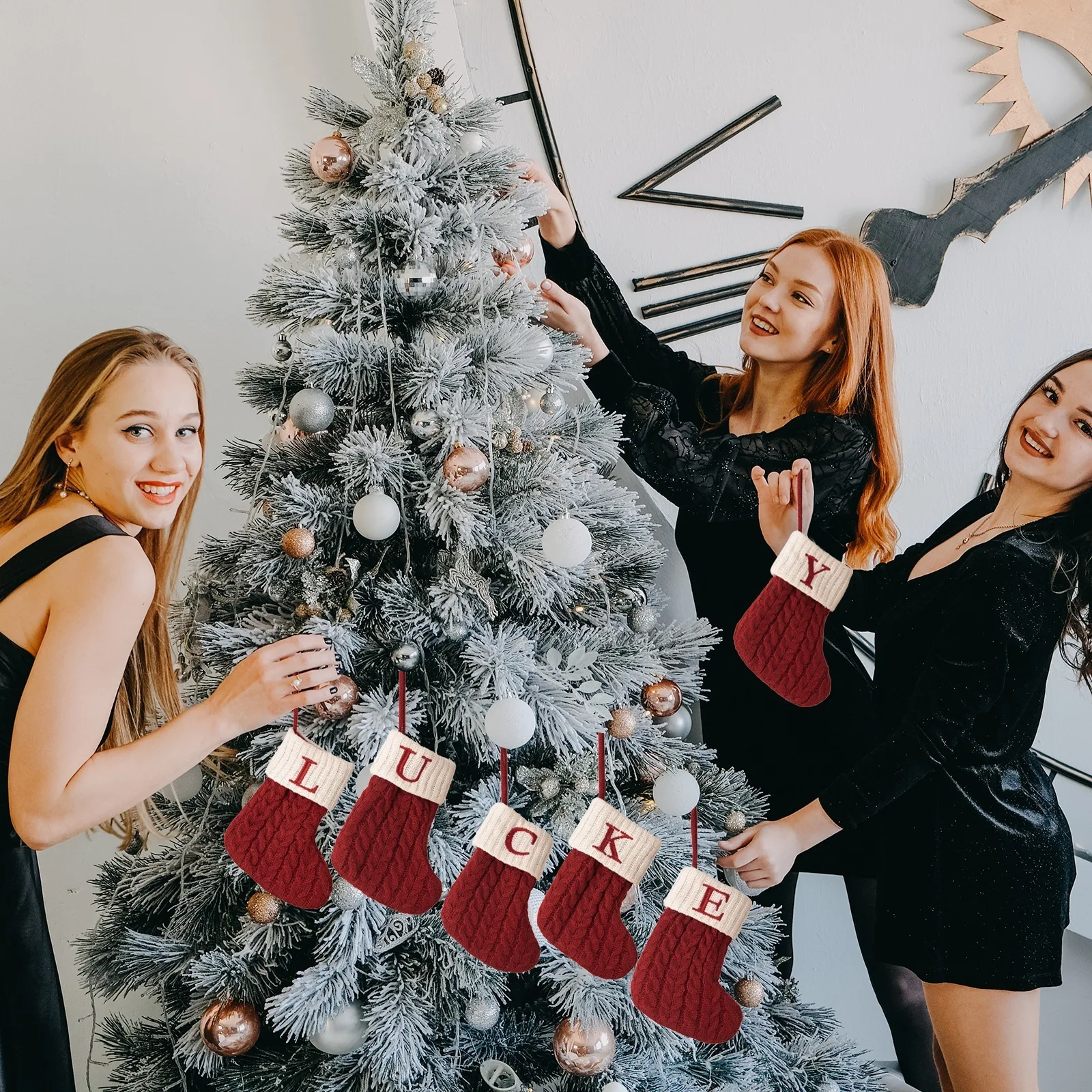 جديد لطيف رسالة عيد الميلاد تخزين الإبداع شجرة عيد الميلاد قلادة عيد الميلاد الرياح الحياكة الصوف جوارب متماسكة الديكور الدعامة #3