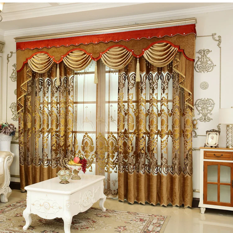 European-style Curtains for Living Room Finished Luxury Floor-to-ceiling Windows Screen Curtain Embroidered Velvet Villa