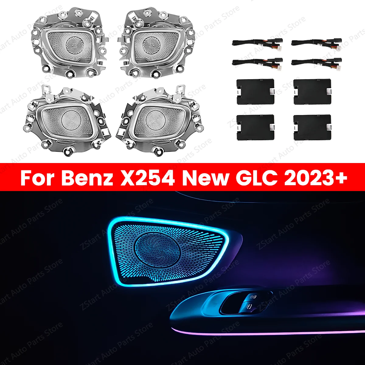 64 Colors LED Metal Speaker Cover Speaker Horn Refit Auto Parts Decorative Lamp for Mercedes Benz C-class GLC W206/X254 Car