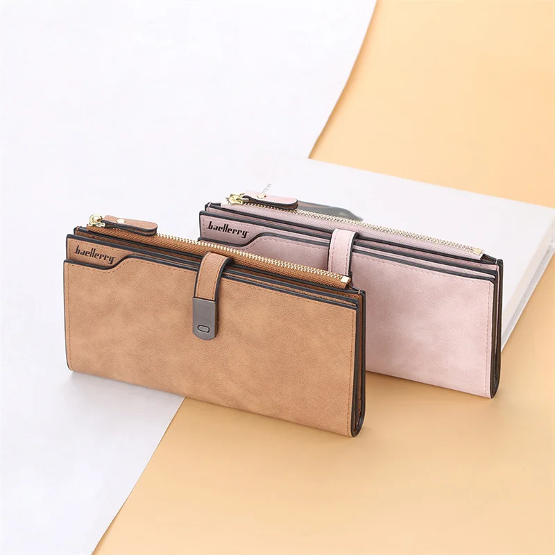 2023 Fashion Women Wallet PU Leather Long Wallets Multi Card Buckle Wallet Zipper Handbag Color Matching Multi-card Pocket Purse