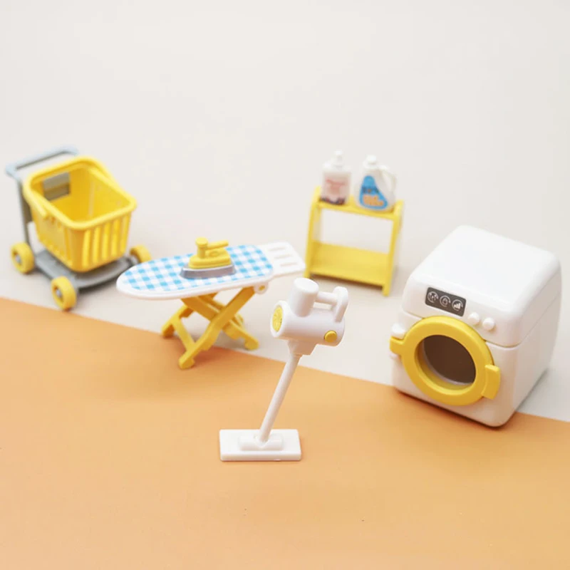 New Play House Toys Mini Washing Machine Vacuum Cleaner Laundry Room Set Dollhouse Accessories Desktop Decorative Toys Model