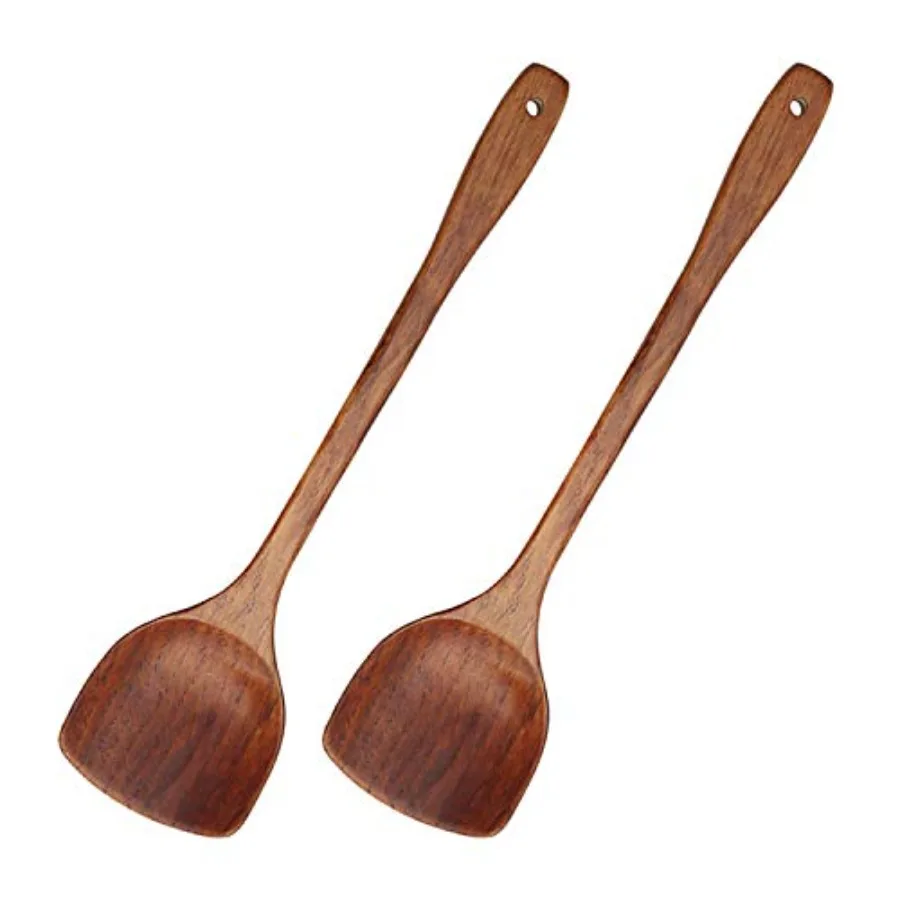 

Wooden Spatula 2Pcs Long Handle Flat Non-Stick Kitchen Cookware for Mixing and Cng 15.35"