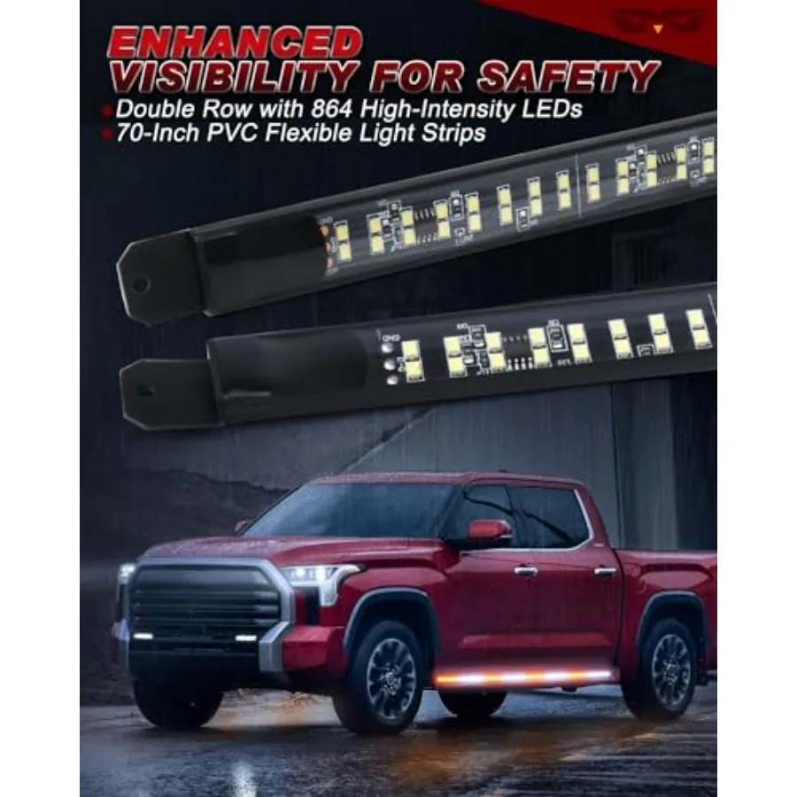 70-Inch Running Board Strobe Lights Strip Light Bar for Trucks LED Emergency Lights for Vehicles Flexible Flashing Warning Safe