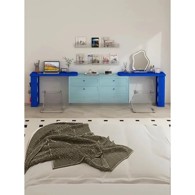 

Simple tone cream bucket cabinet desk integrated
