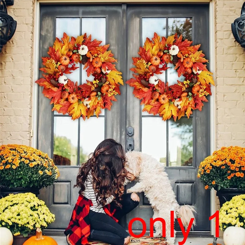 AA80-1 PCS Weihnachten Halloween Dekoration Kränze Kürbis Beere Tannenzapfen Ahorn Künstliche Kranz Durchmesser ca. 48 CM