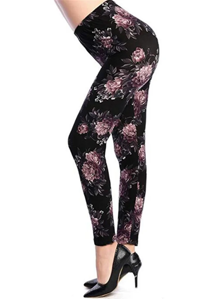 HAKCI-Leggings Sexy à Imprimé Floral pour Femme, Pantalon artificiel astique de Taille Haute, Idéal pour le Fitness et l\'Entraînement, Tendance,