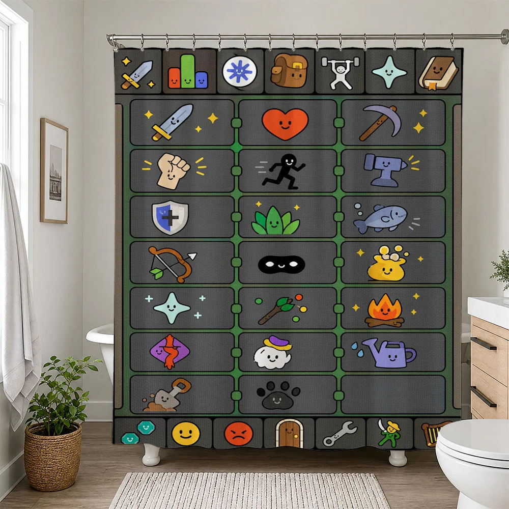 Cute Emoji and Icon Shower Curtain Bathroom Decor Fun Cartoon Pattern Waterproof Shower Curtain Liner