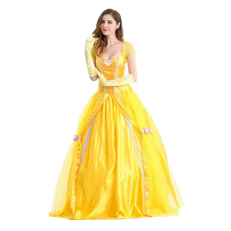 wat22 Halloween Beauty And The Beast Yellow Princess Dress Adult Belle Costumes Cosplay Party Masquerade Bell Court New 2025 aa
