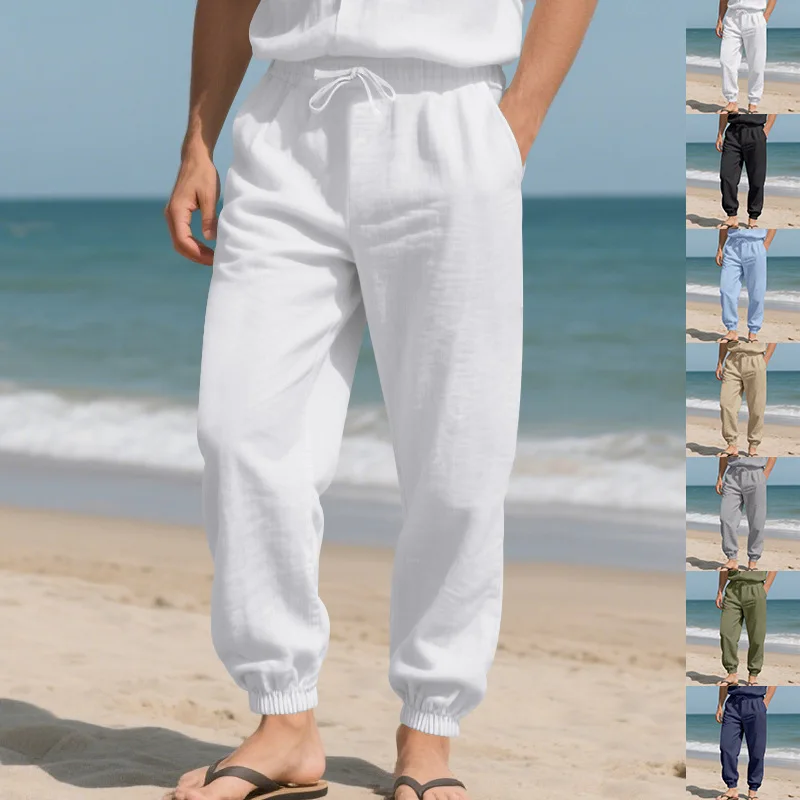 

Новинка 2025 года, пляжные длинные брюки Four Seasons, модные мужские свободные высококачественные льняные повседневные спортивные брюки больших размеров для мужчин