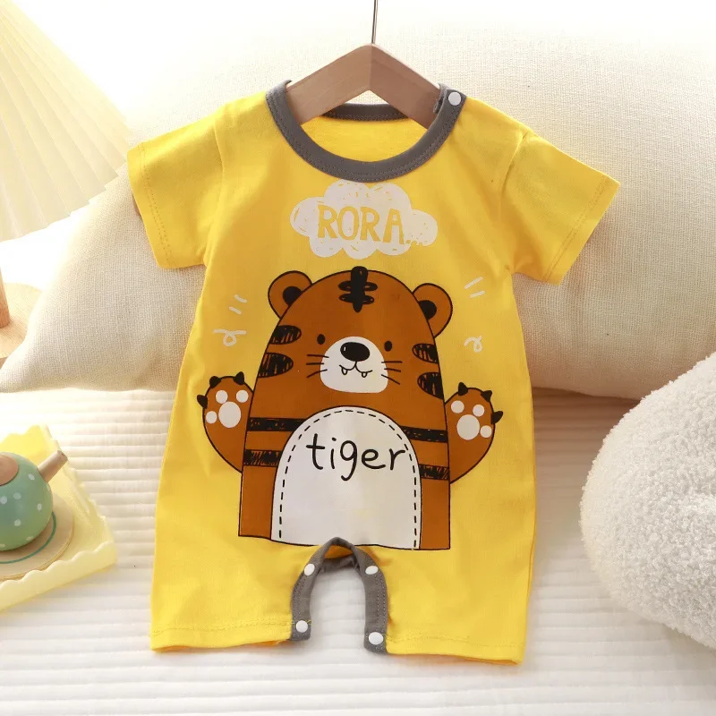 New 2024 Newborn Summer Romper Baby Short Sleeve O-neck Cute Cartoon Tiger Rompers Toddler Playsuit Infant One-piece Clothing