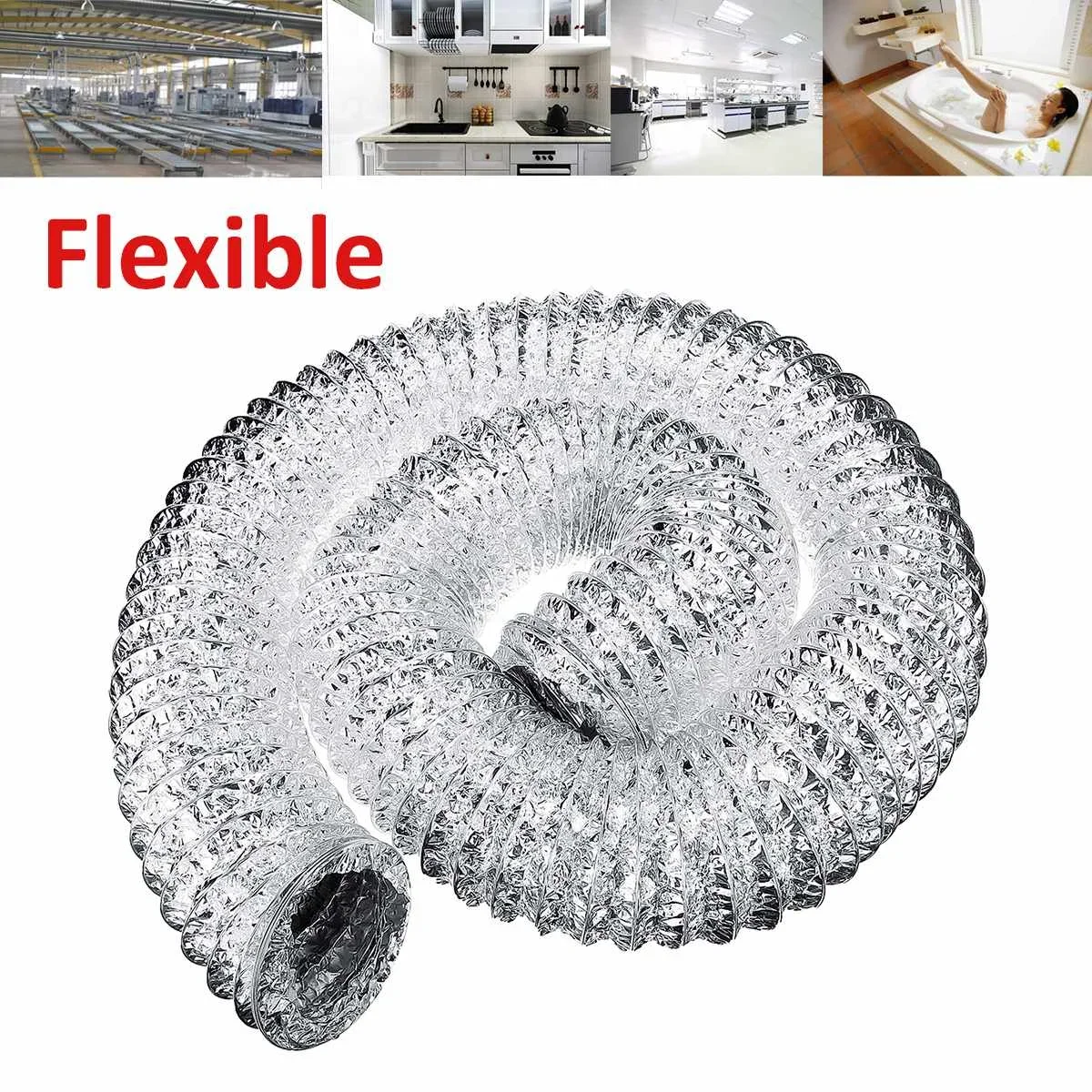 4 inch 100mm Ventilator Pipe PVC Aluminum Tube Air Ventilation Pipe Hose Flexible Exhaust Duct 3/2M Air System Vent Bathroom