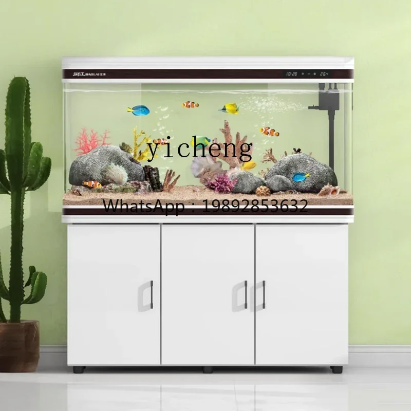 

fish tank glass aquarium living room household with cabinet floor-to-ceiling water-free medium and large ecological