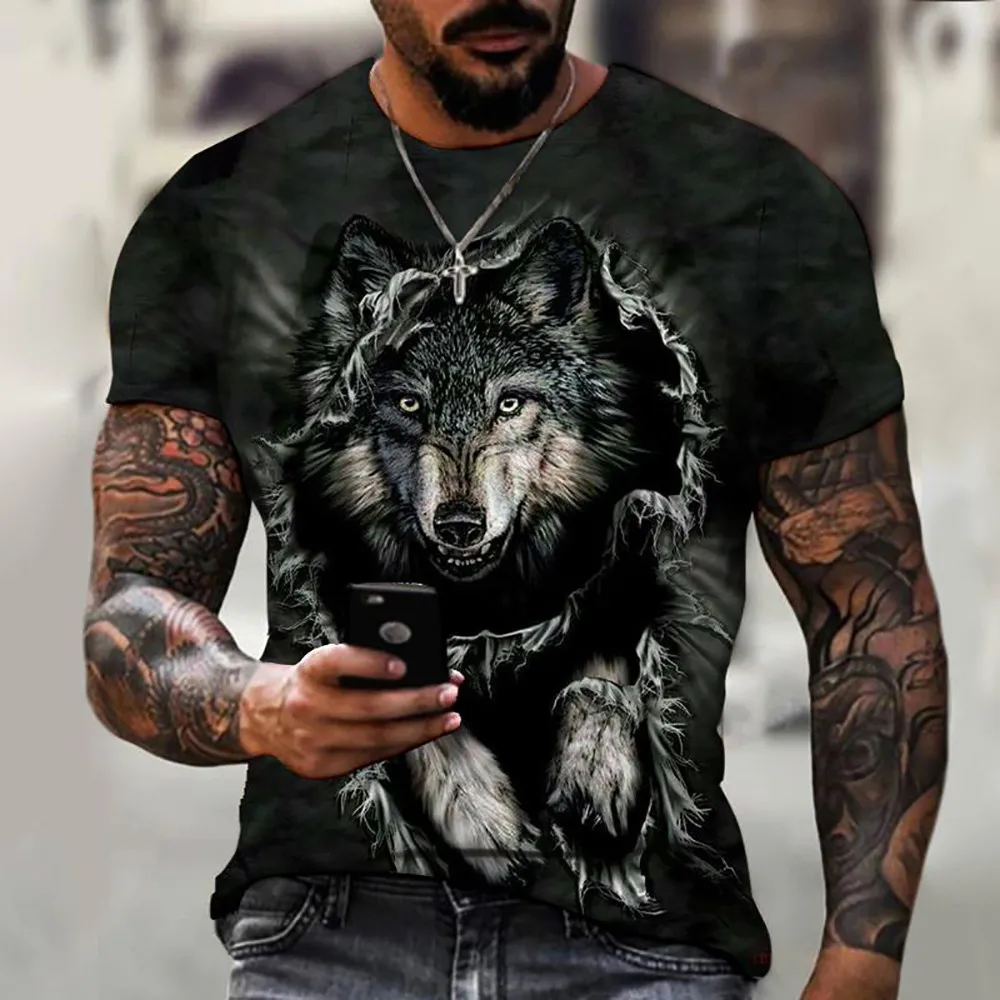 Summer Men\'s T-shirt Animal Wolf 3d Printed Round Neck Fashion Streetwear Casual Short Sleeve Top Tee Oversized Men Clothing New