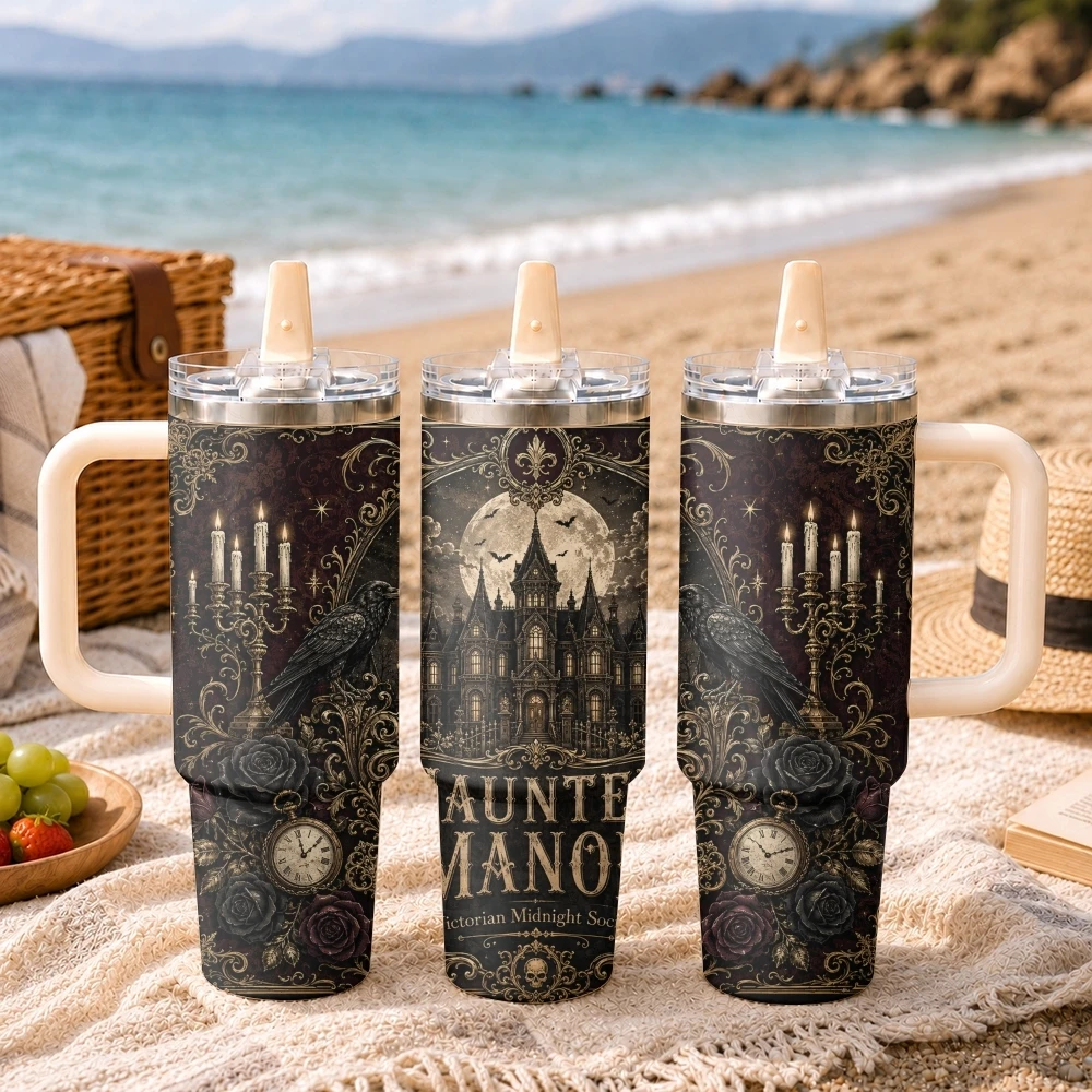 Dark Haunted Castle Gothic Vacuum Flasks 40oz 3rd Gen Vacuum Insulated Stainless Steel Tumbler Cup With Handle Straw Lid