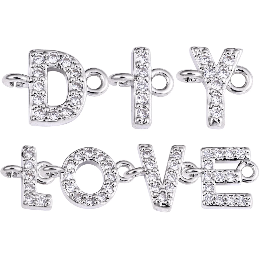 Juya New Design Small Size Decorative 2 Loops 26 Alphabet Initial Letter Charms Connectors For DIY Pendant Name Jewelry Making