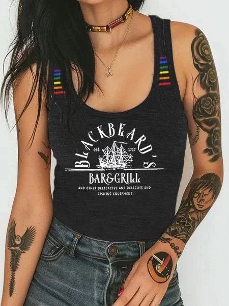 

Blackbeard's Bar And Grill Rainbow Lgbt Lesbian Art Print Casual Shirt Women's Sexy Tank Top