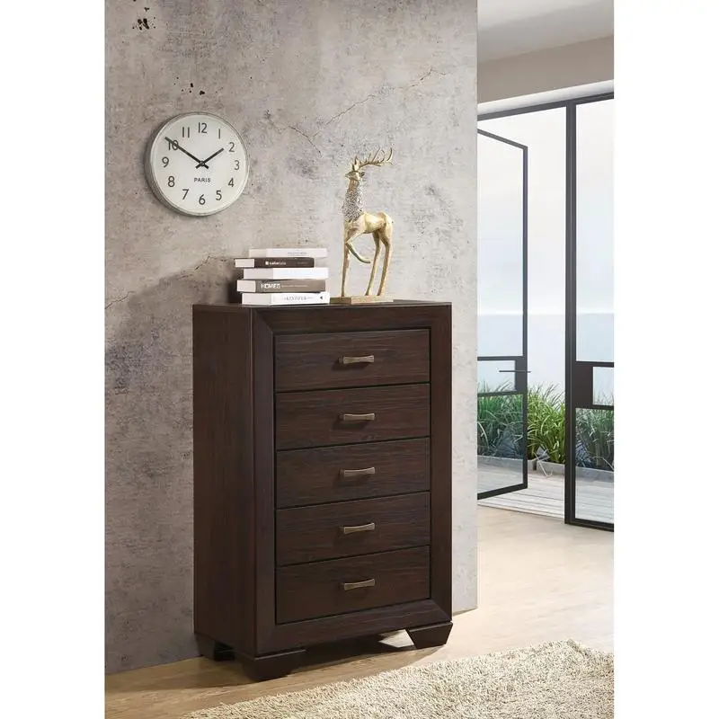 

5-Drawer Chest - Dark Cocoa Finish, Modern Storage Solution for Bedroom or Living Room, Stylish and Functional Furniture Piece