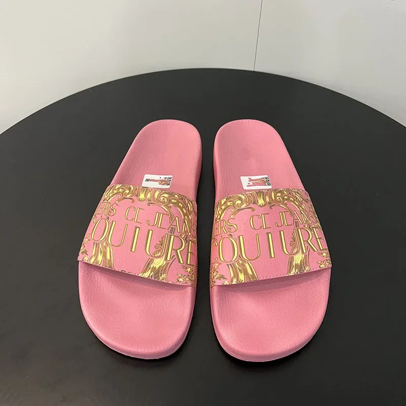 High-quality Pink Letter Print Vietnamese Cambodian Nigerian 2023 Summer Flat Heel Sandals Rubber Outsole Women's Slippers