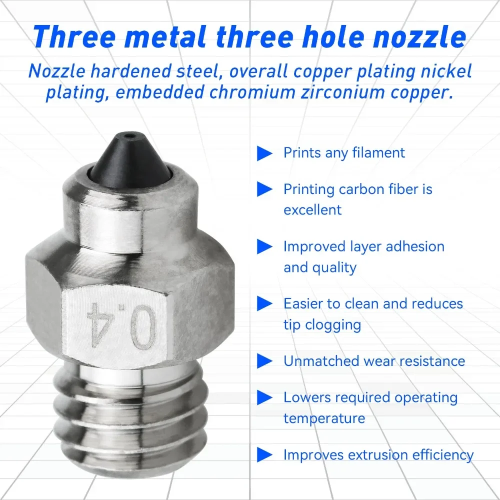 V6 MK8 nozel Bimetal tiga lubang baja keras aliran tinggi nosel Hotend untuk Ender 3 Seri/ANYCUBIC I3 Mega Kobra pencetak 3D