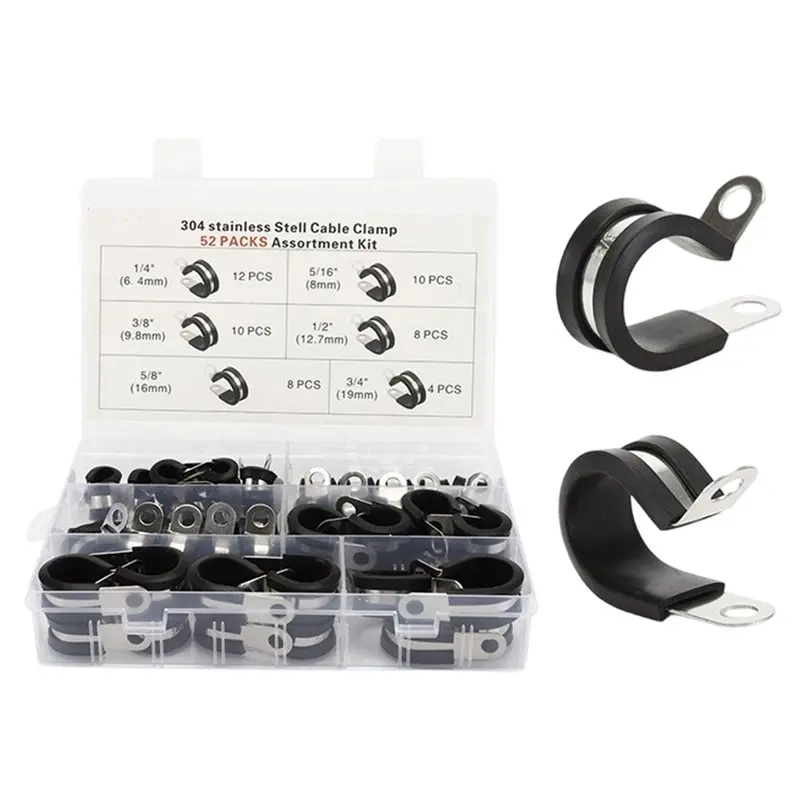 AT29-R-Type Cable Clamp Set 52-Pieces, For Securing Cables In Conduits With Cushioning Pads Included