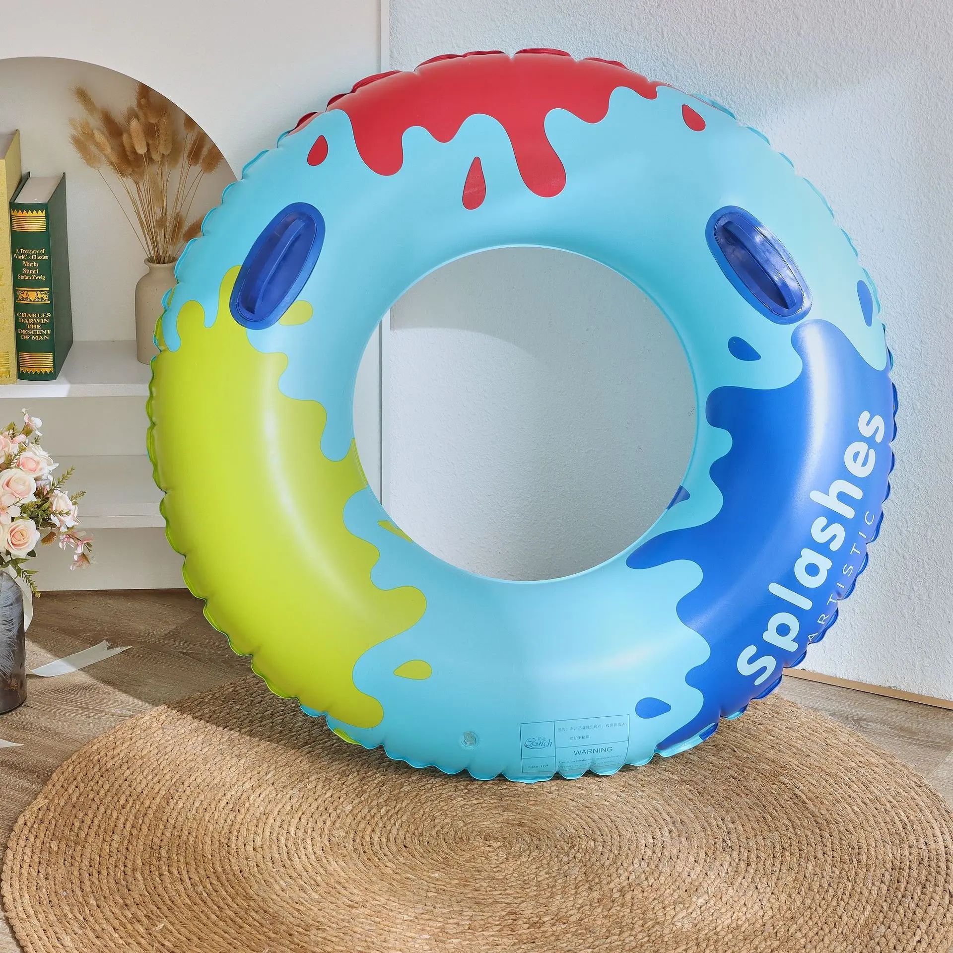 New Splash Art Pool Foats Swimming Ring with Handle Adult Inflatable Pool Tube Giant Float Boys Girl Water Fun Toy Swim Laps