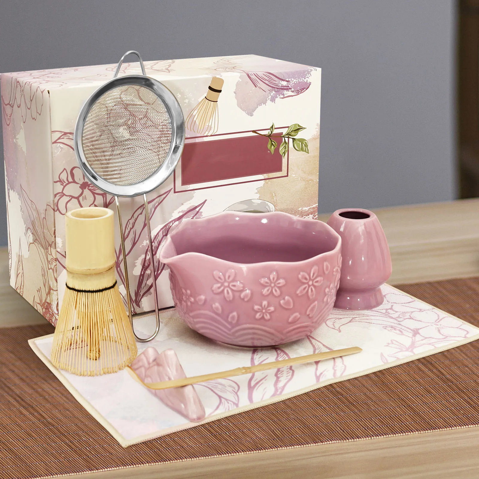 7/2-teiliges japanisches Matcha-Teeset zum Selbermachen von Matcha-Kaffee, Lattle-Getränken, Werkzeugset mit Keramik-Schneebesenhalter, Filter und Teeschaufel