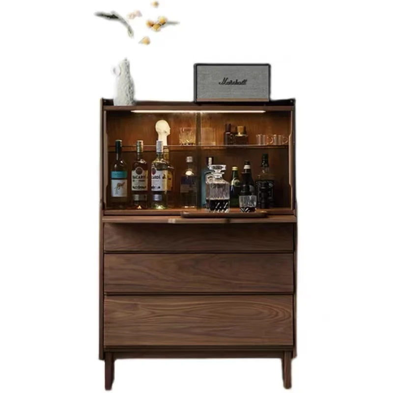 

Nordic solid wood chest glass display multi-functional household atmosphere light wine cabinet tea side