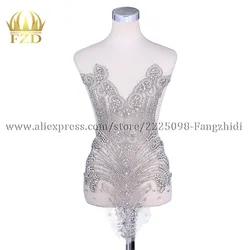 FZD 1 Piece Argento Tutti strass Pietra di Cristallo Corsetto In Rilievo Toppe e Stemmi perline Apprarel per Abiti Da Sposa, FAI DA TE in Tessuto Decorativo