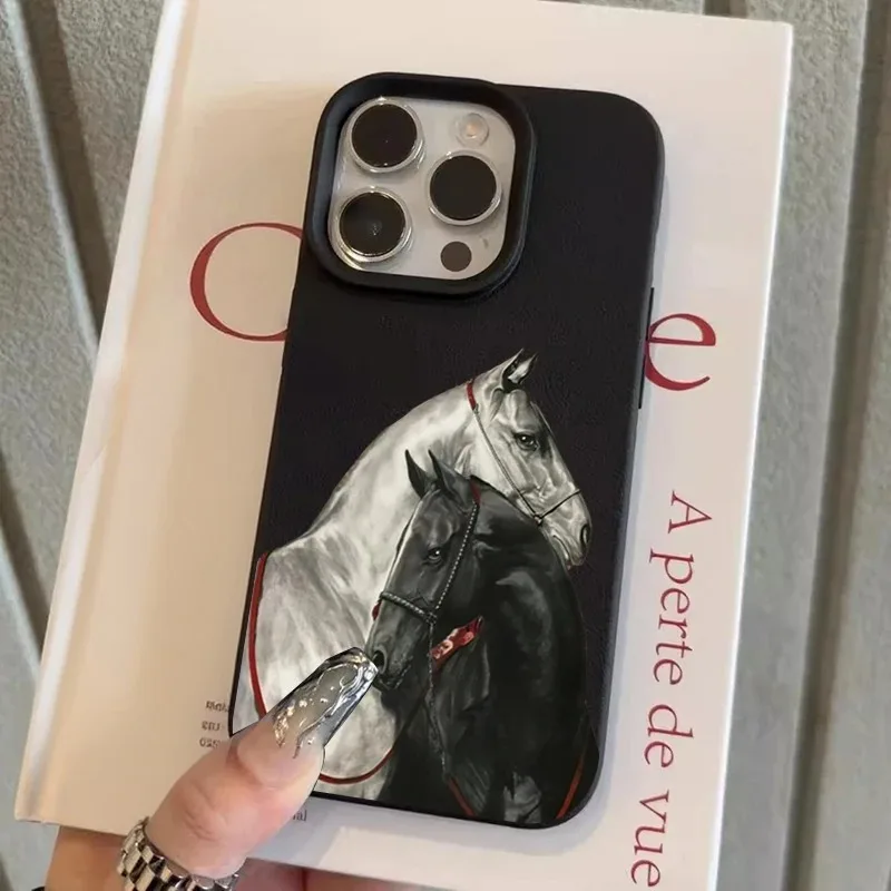 

Creative Couple Horse Silicone Pattern Phone Case For iPhone 11 12 13 14 15 16 17 Pro Max 17Air 16 Plus Soft Phone Cover