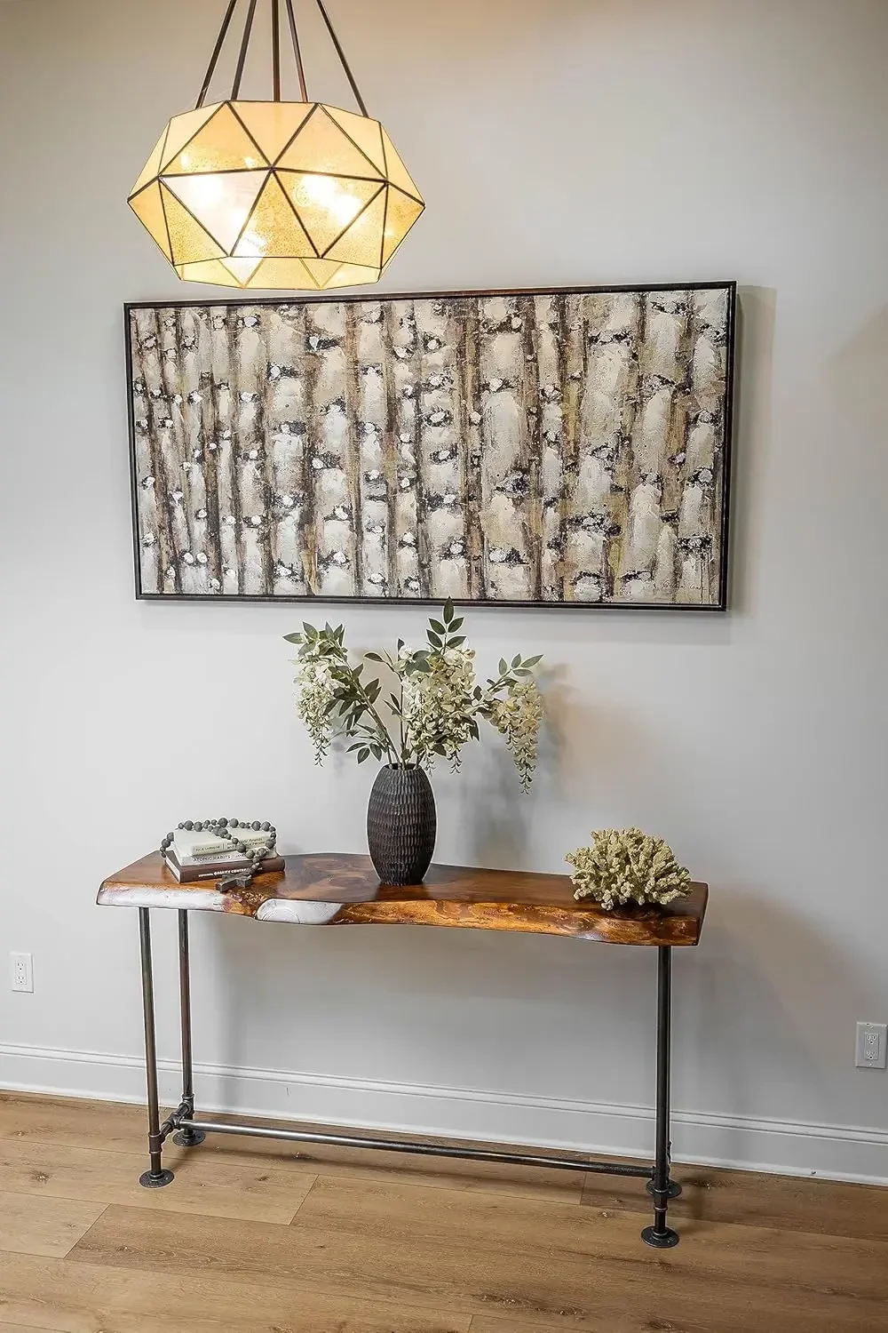 [¡Nueva llegada, precio con descuento! ]Mesa de sofá de tubo industrial - Mesa consola Live Edge para entrada o detrás del sofá - (Honey Pine)