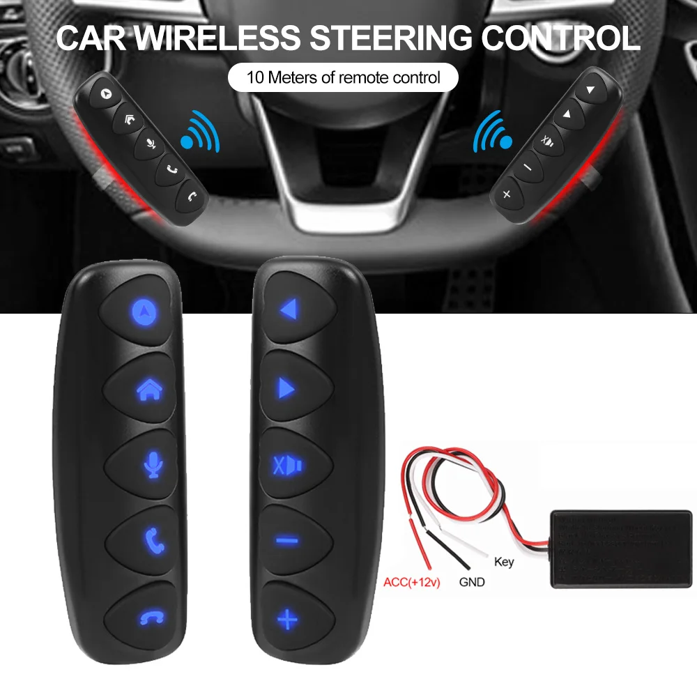 1Pair Wireless Car Steering Wheel Control Button 10 keys For Radio DVD GPS Multimedia Navigation Head Unit Remote Control