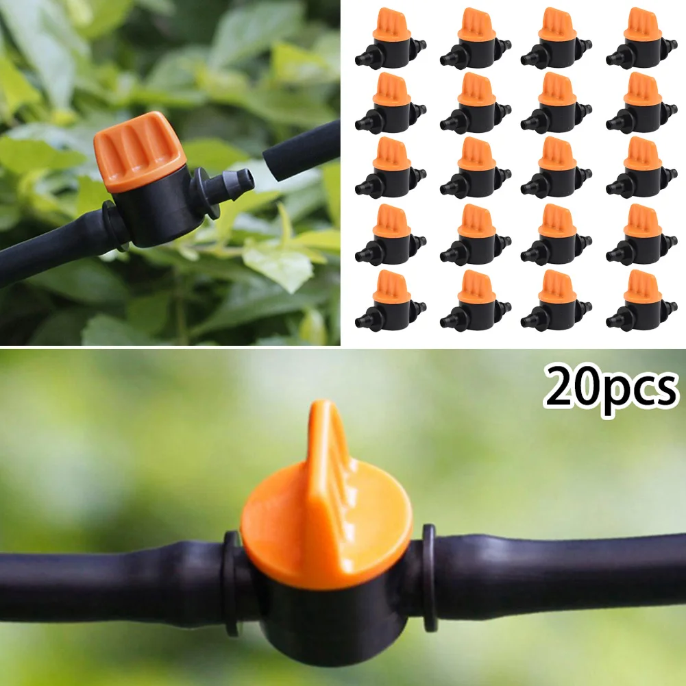 20Pcs Garden Irrigation Valve Set Barbed Hose Connectors For 4/7mm Hose Irrigation 1/4 Inch Barbed Water Flow Control Valve