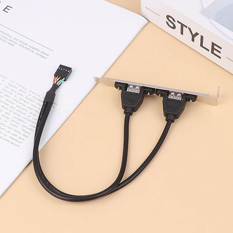 (BBQ4)30CM Black 2 Port USB 2.0 Motherboard Rear Panel Expansion Bracket To IDC 9 Pin Motherboard USB Cable Host Adapter