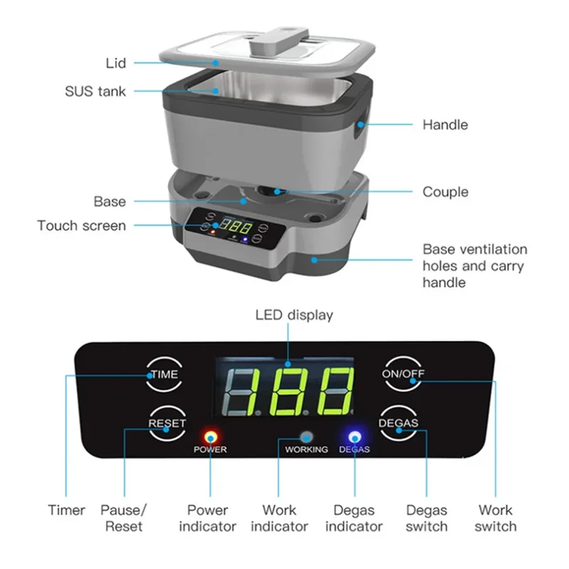 1.2L Two powers Ultrasonic Digital cleaner Baskets Jewelry Watches Dental Heating Mute Ultrasonic Fruits Cleaner bath 110-240V