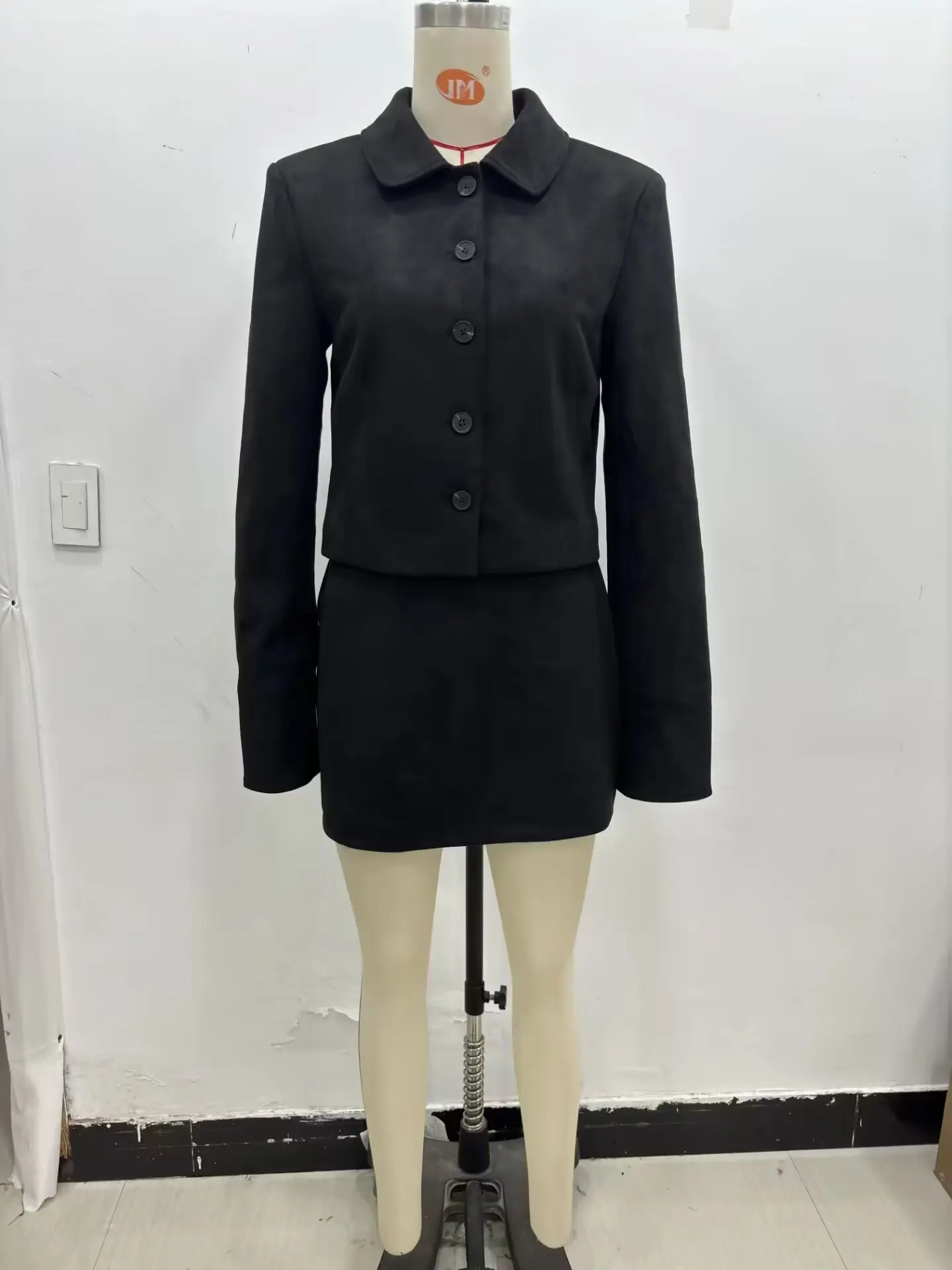 European and American style suede texture lapel single-breasted jacket with hip-wrapped miniskirt Chanel style suit