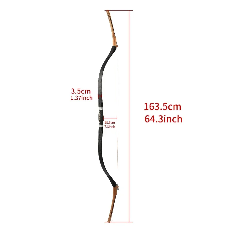 64 Inch Archery Traditional Longbow Recurve Bow 20-45 Lbs Powerful Wooden for Left/Right Hand Shooting Hunting Accessories