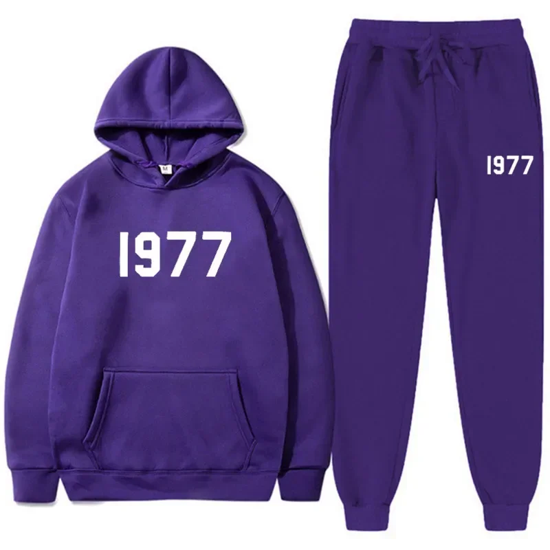 Hip Hop Streetwear ensemble à capuche mode 1977 hommes femmes survêtement décontracté sweat pantalons de survêtement 2 pièces