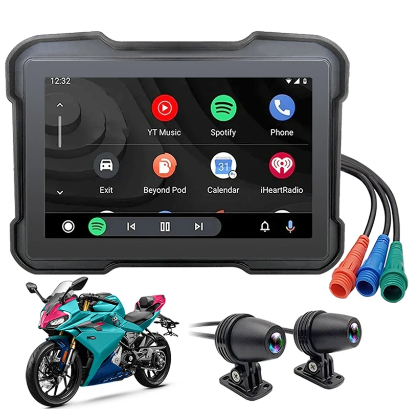 Motorcycle DVR Dash Cam Portable 5 Inch Wireless Carplay Android Auto Screen GPS Navigation Waterproof Monitor