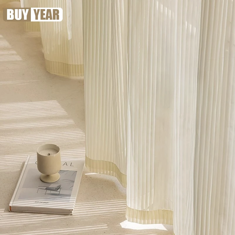 Cream Gauze Curtains for Living Dining Room Bedroom Opaque Light Dream Curtain Yarn Balcony Sunscreen Bay Window Custom Size
