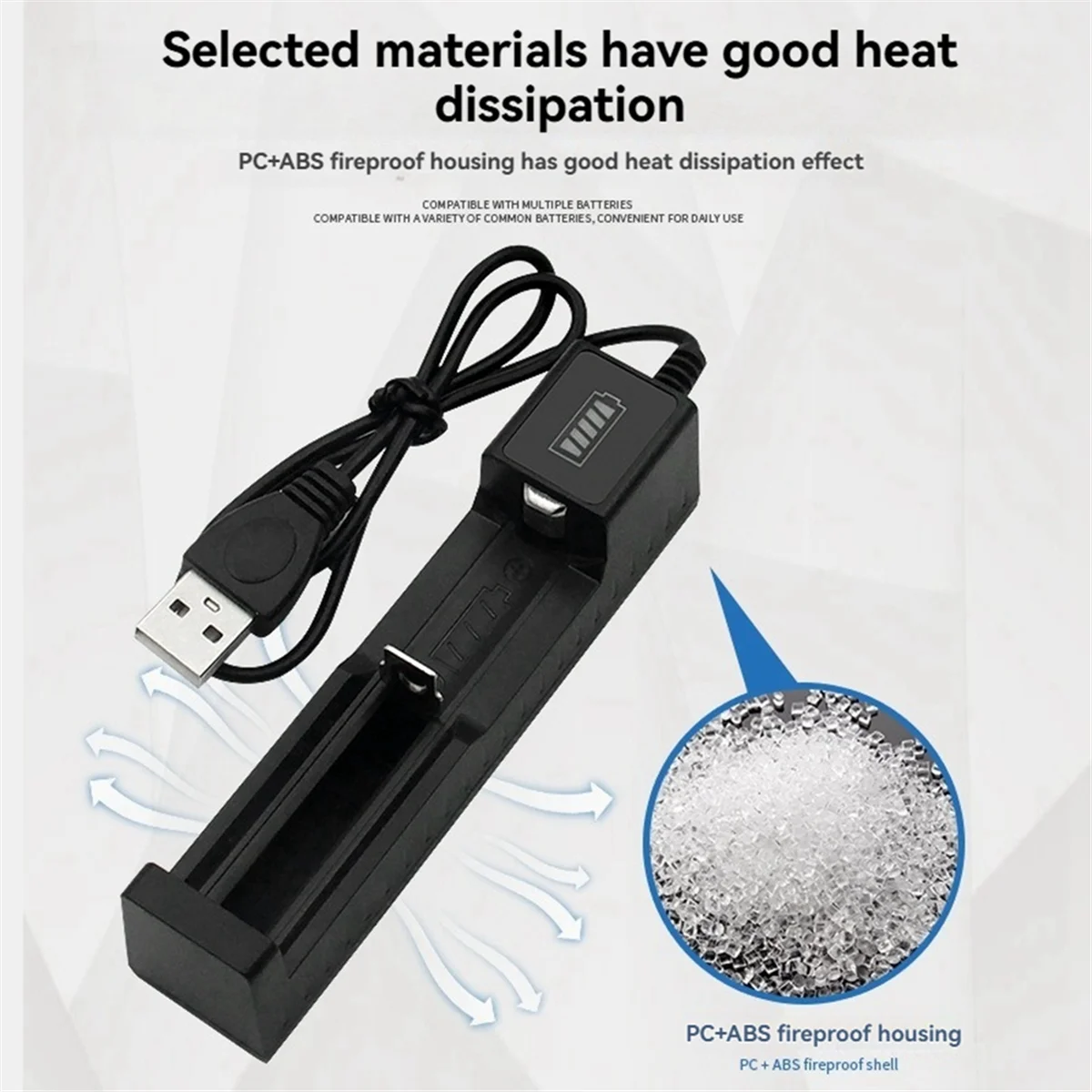 QA88X 2Pcs 18650 Battery Charger USB Single-Slot Universal Charger with Slide Design for Rechargeable Lithium Batteries