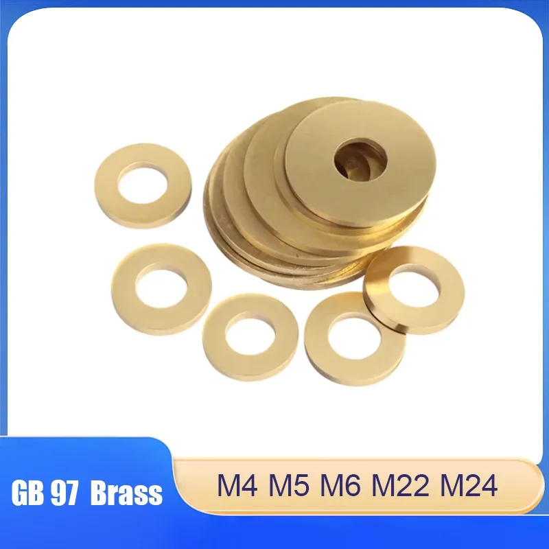 

2-400pcs GB97 Brass Flat Washer M4 M5 M6 M22 M24 Solid Brass thick Gasket Shim Copper Metal Meson Spacer thickness 0.5/0.8/1.0mm