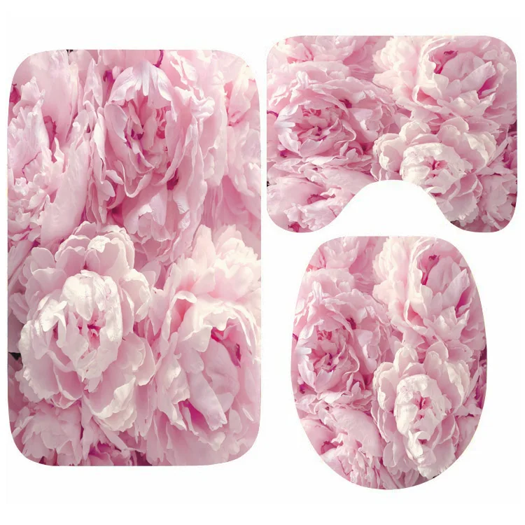 

Набор ковриков для ванной в романтическом стиле с розовыми пионами: шикарный цветочный коврик для ванной, туалетный коврик, ковер с цветами, декоративный коврик для душа