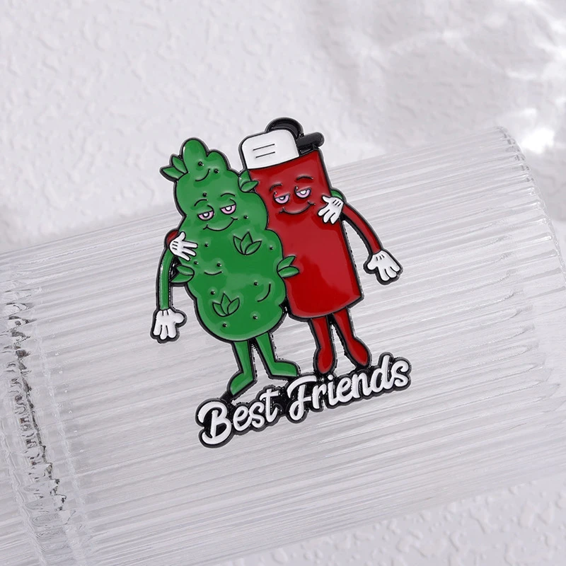 Melhores amigos Esmalte Pins, folha de tabaco, broches de forma mais leve, lapela emblemas, jóias presente para parceiro