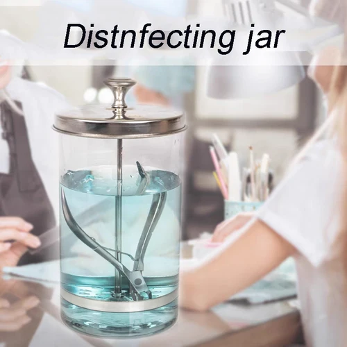 Imagen 2 del producto Botella de esterilización de peluquería, tijeras de vidrio, peine, cubierta de acero inoxidable, tarro desinfectante para corte de pelo, herramientas de esterilización para salón