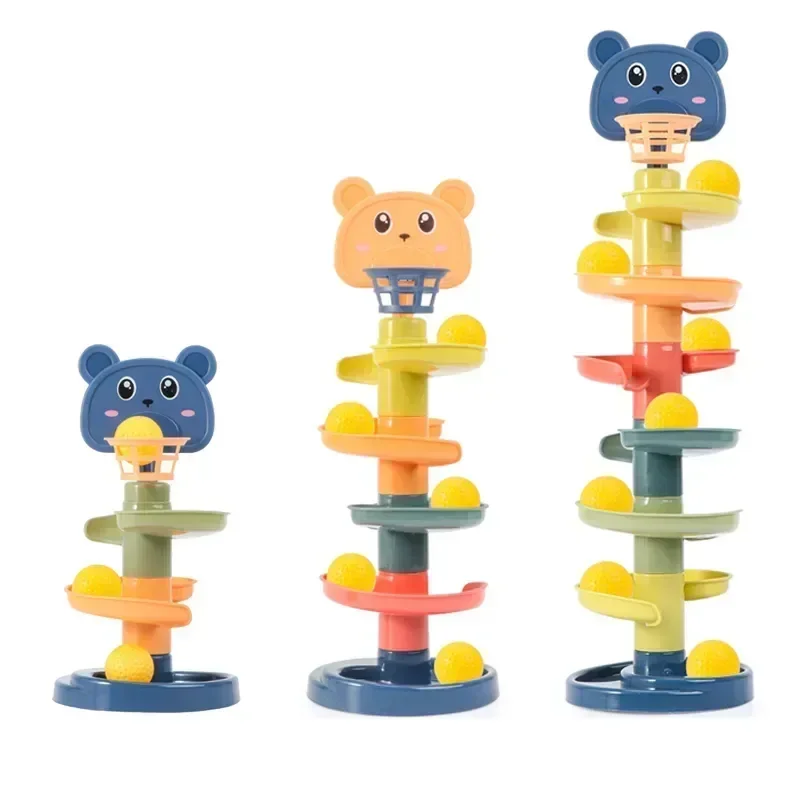 Baby Ball Drop and Rolling Ball Pile Tower Toys Giocattolo educativo precoce Giocattolo con pista rotante per bambini Giocattolo impilabile per