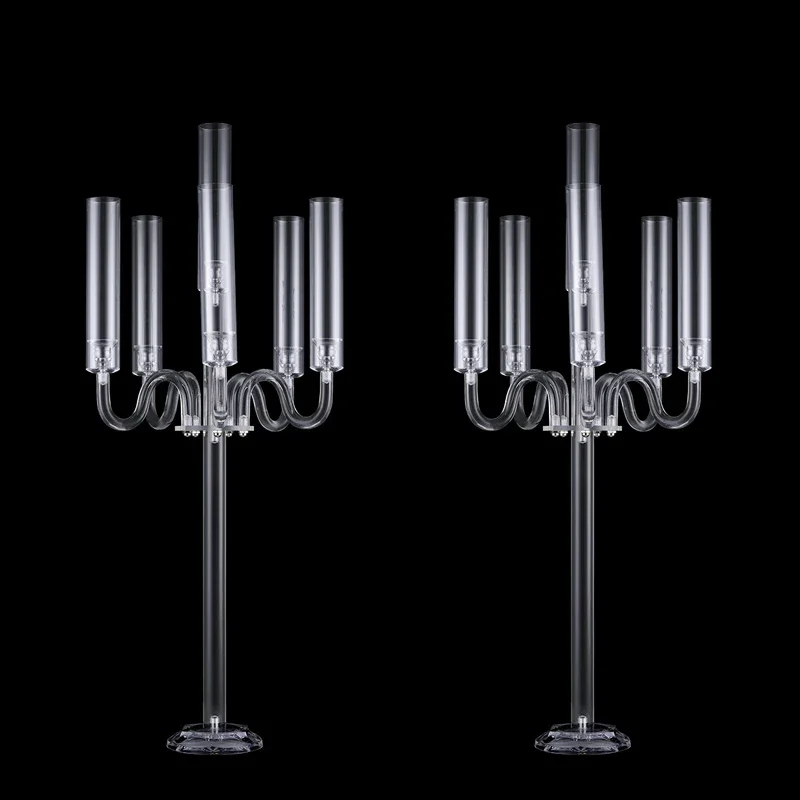 

5 Arms Candelabra Acrylic Candle Holders Wedding Table Centerpieces Flower Stands Party Candlesticks Decoration 1-10Pcs